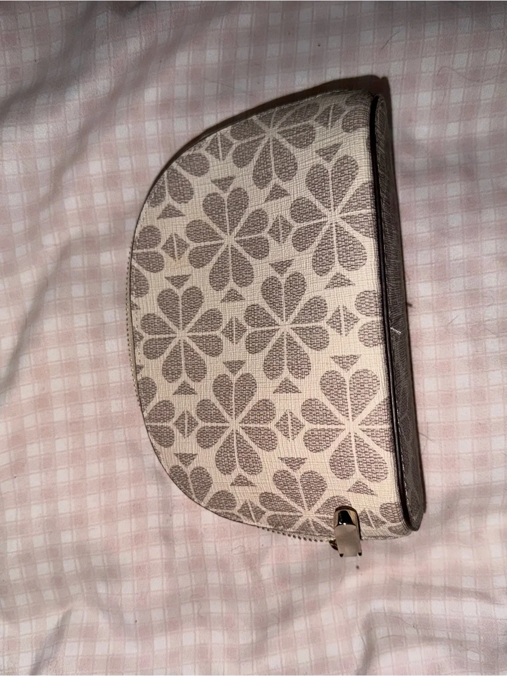 kate spade Cream and Gray Floral Logo Cosmetic Pouch